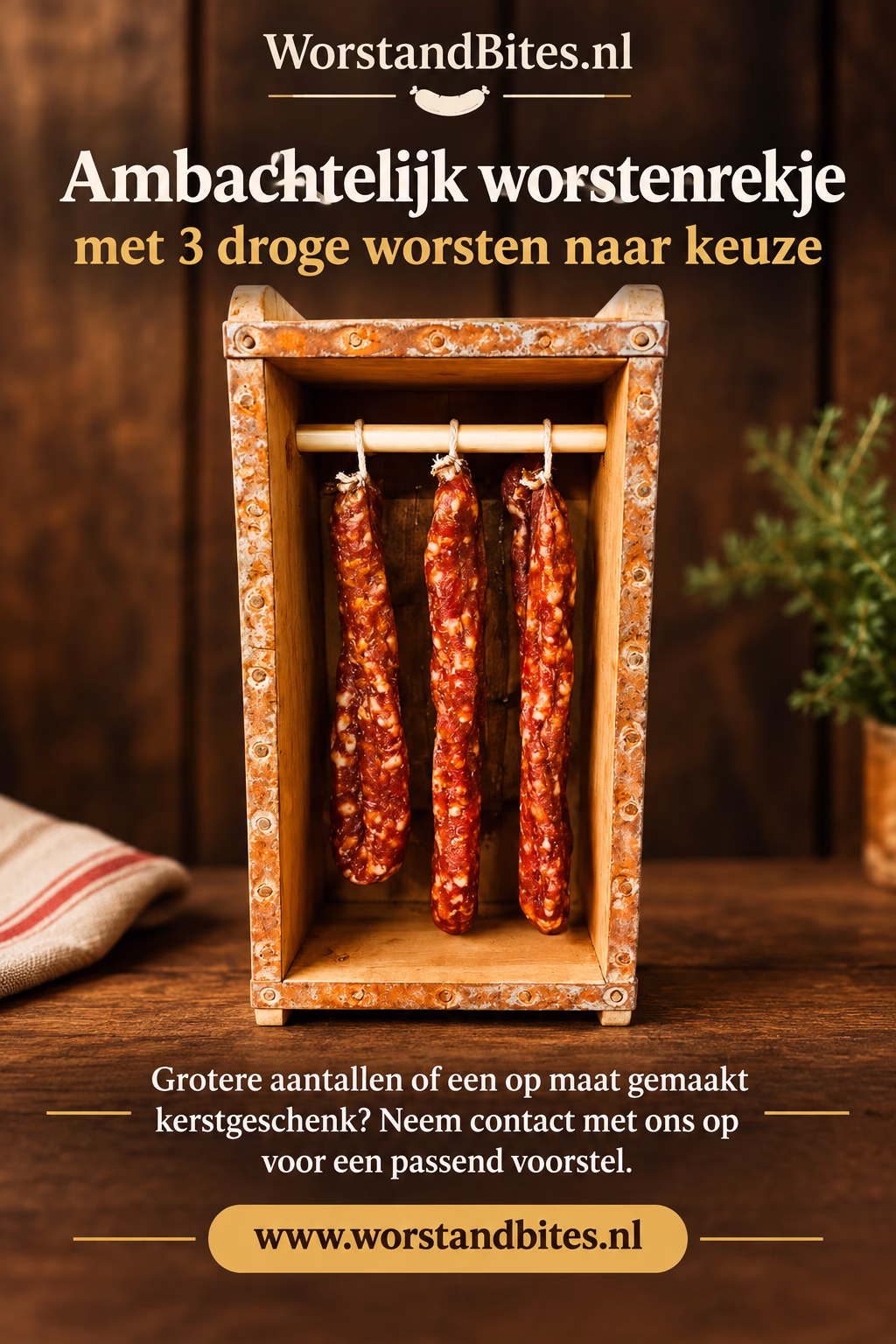 ambachtelijk worstenrekje met drie hollandse worsten naar keuze